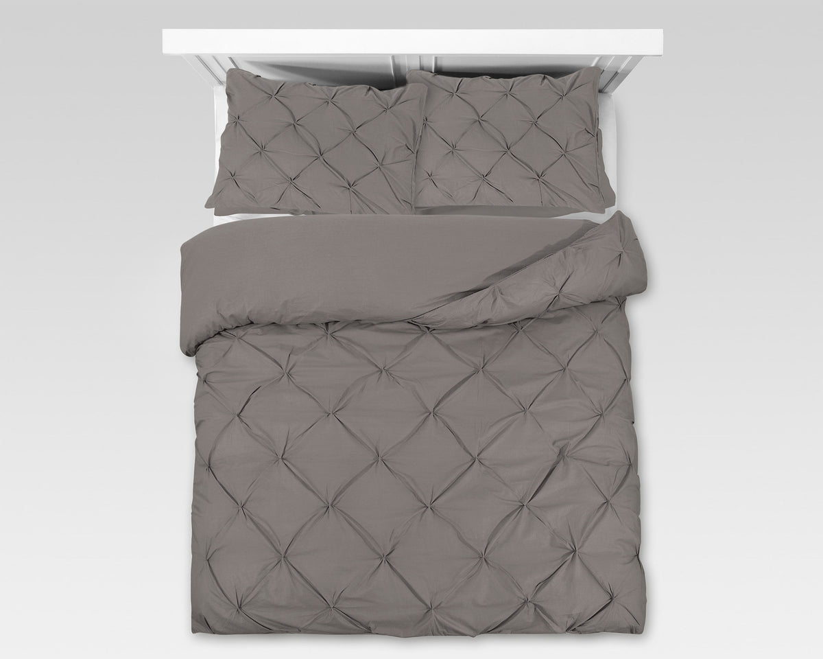 Dekbedovertrek katoen pintuck Salvador taupe 200 x 220 cm, met 2 kussenslopen 60 x 70 cm