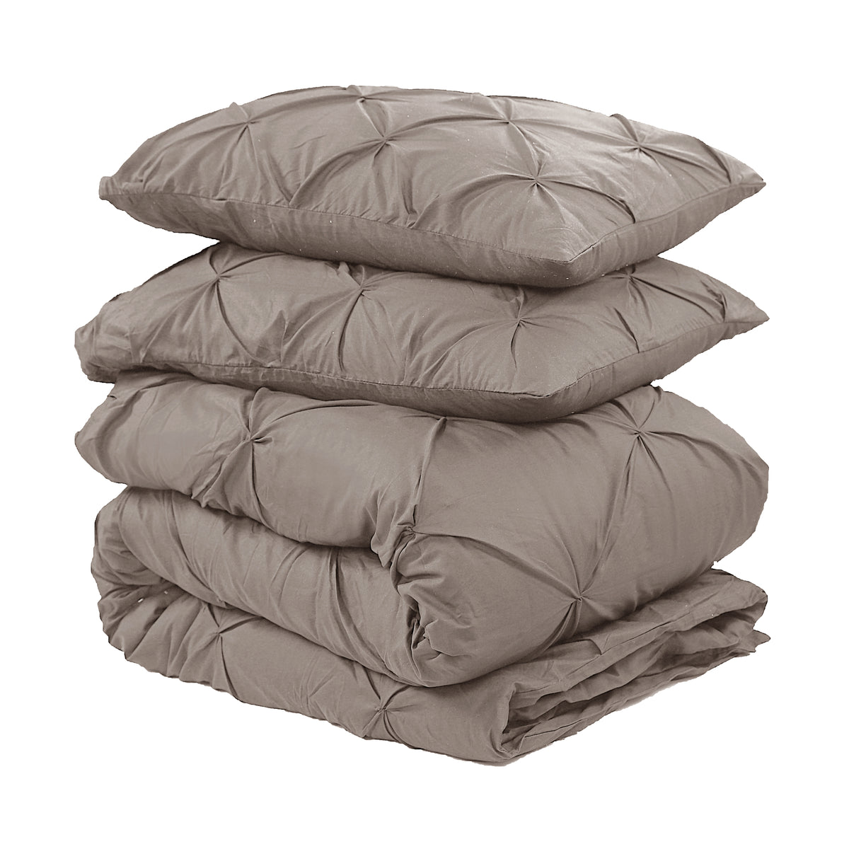 Dekbedovertrek katoen pintuck Salvador taupe 240 x 220 cm, met 2 kussenslopen 60 x 70 cm