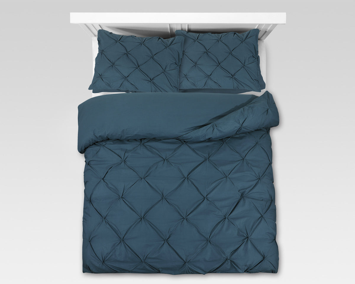 Dekbedovertrek katoen pintuck Salvador blauw 140 x 220 cm, met 1 kussensloop 60 x 70 cm