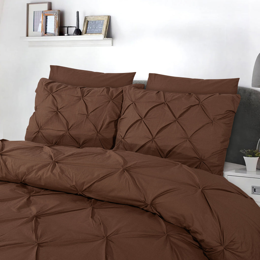 Dekbedovertrek katoen pintuck Salvador bruin 140 x 220 cm, met kussenslopen 60 x 70 cm