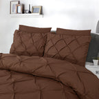 Dekbedovertrek katoen pintuck Salvador bruin 240 x 220 cm, met kussenslopen 60 x 70 cm
