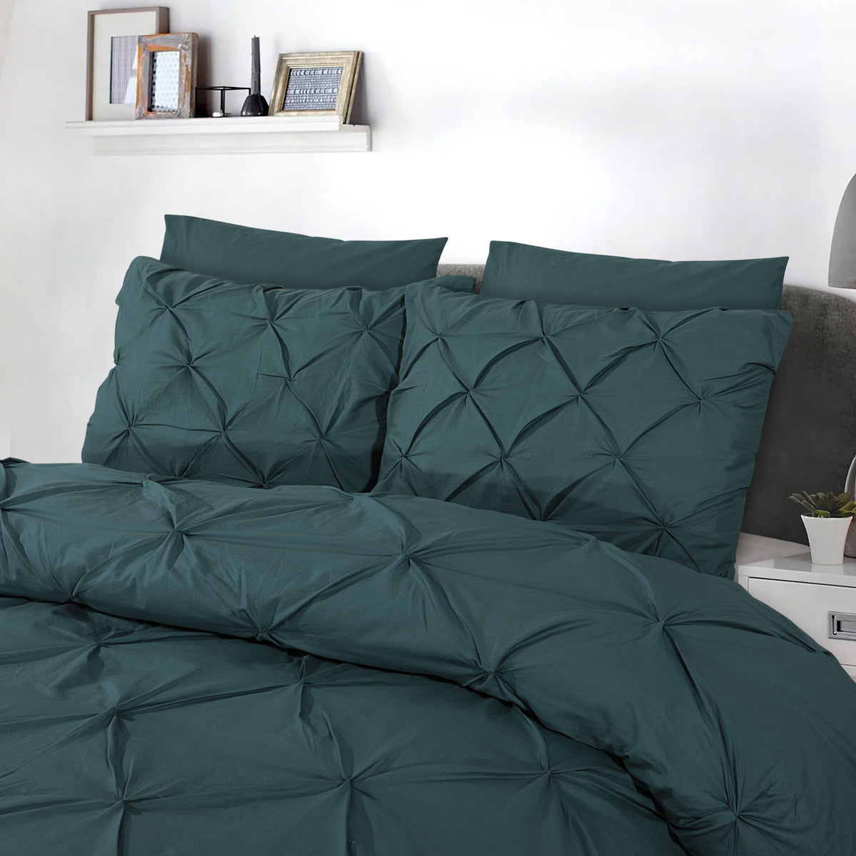 Dekbedovertrek katoen ranforce pintuck donkergroen 140 x 220 cm, met 1 kussensloop 60 x 70 cm
