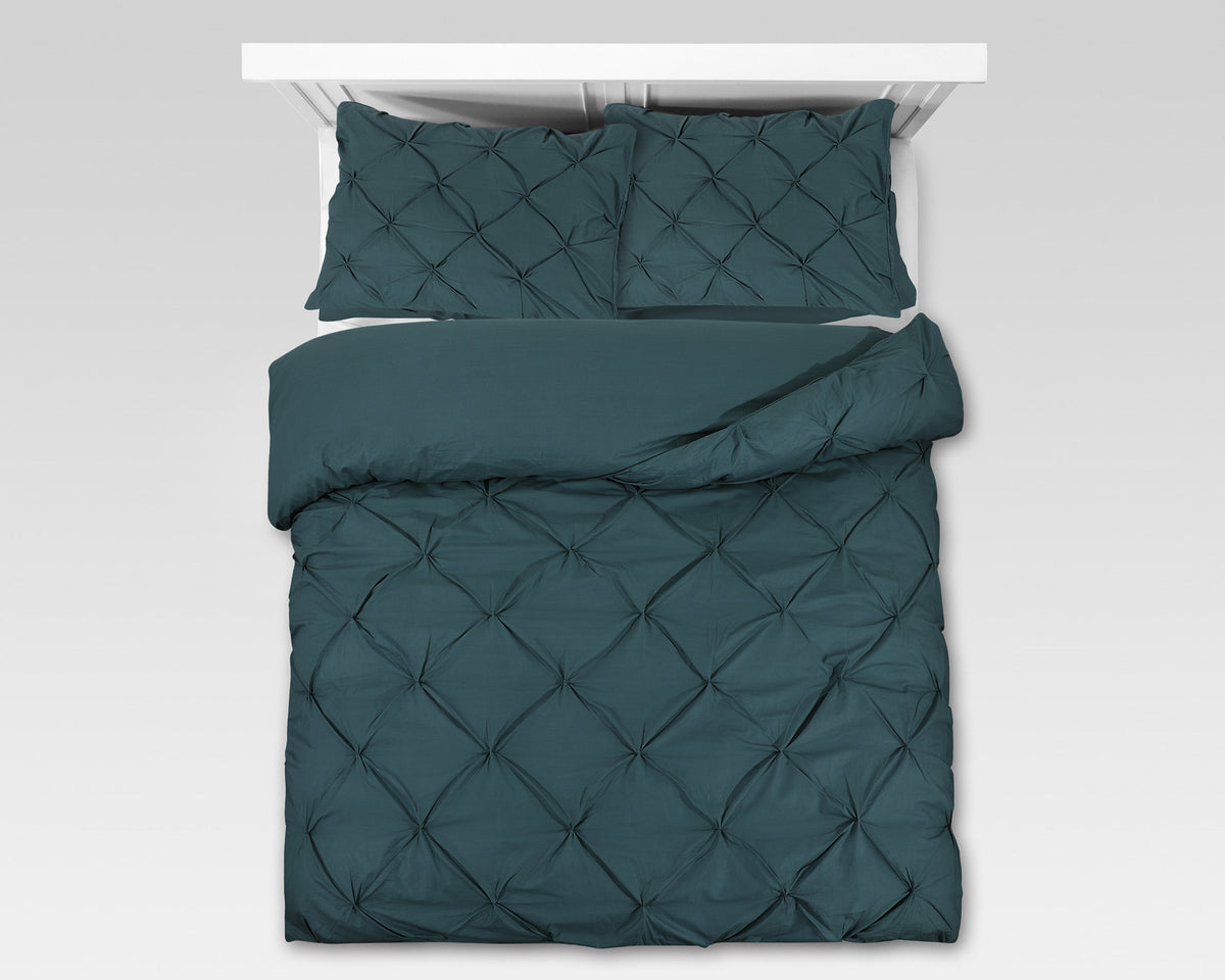 Dekbedovertrek katoen ranforce pintuck donkergroen 140 x 220 cm, met 1 kussensloop 60 x 70 cm
