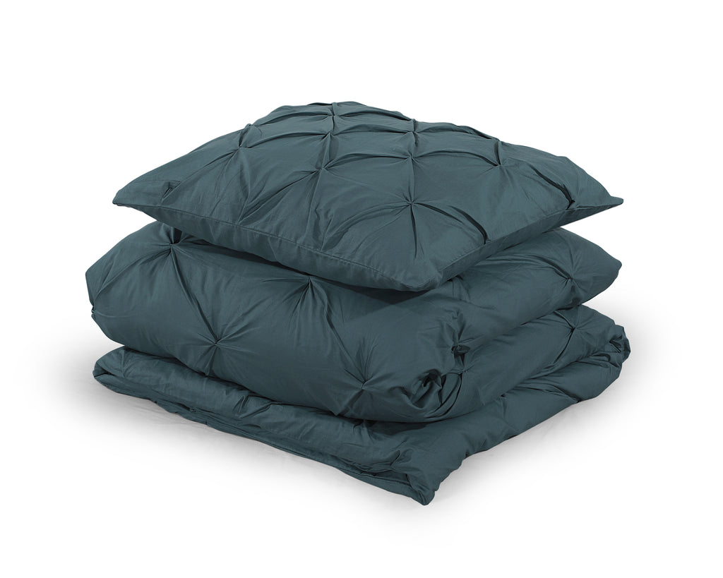 Dekbedovertrek katoen ranforce pintuck donkergroen 140 x 220 cm, met 1 kussensloop 60 x 70 cm