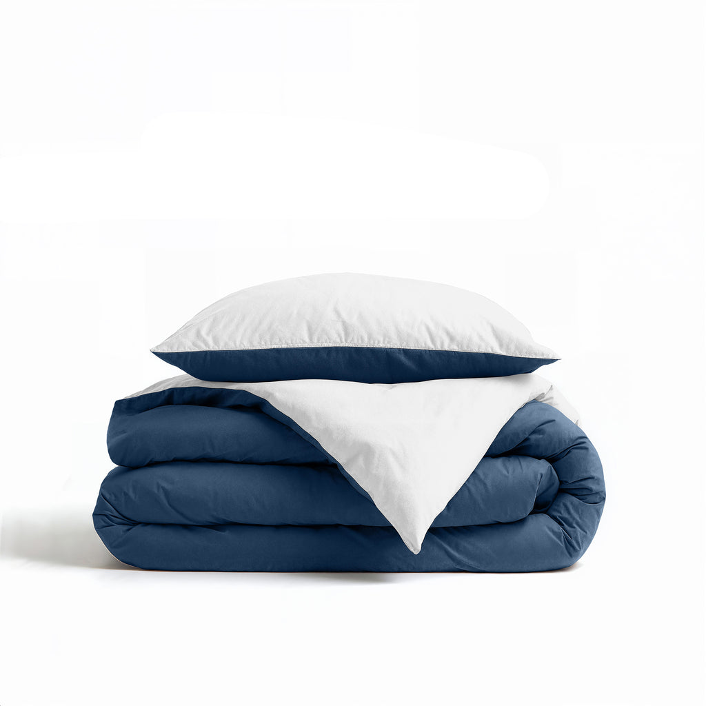 Dekbedovertrek micropercal omkeerbaar marineblauw/wit 140 x 220 cm, met kussensloop 60 x 70 cm