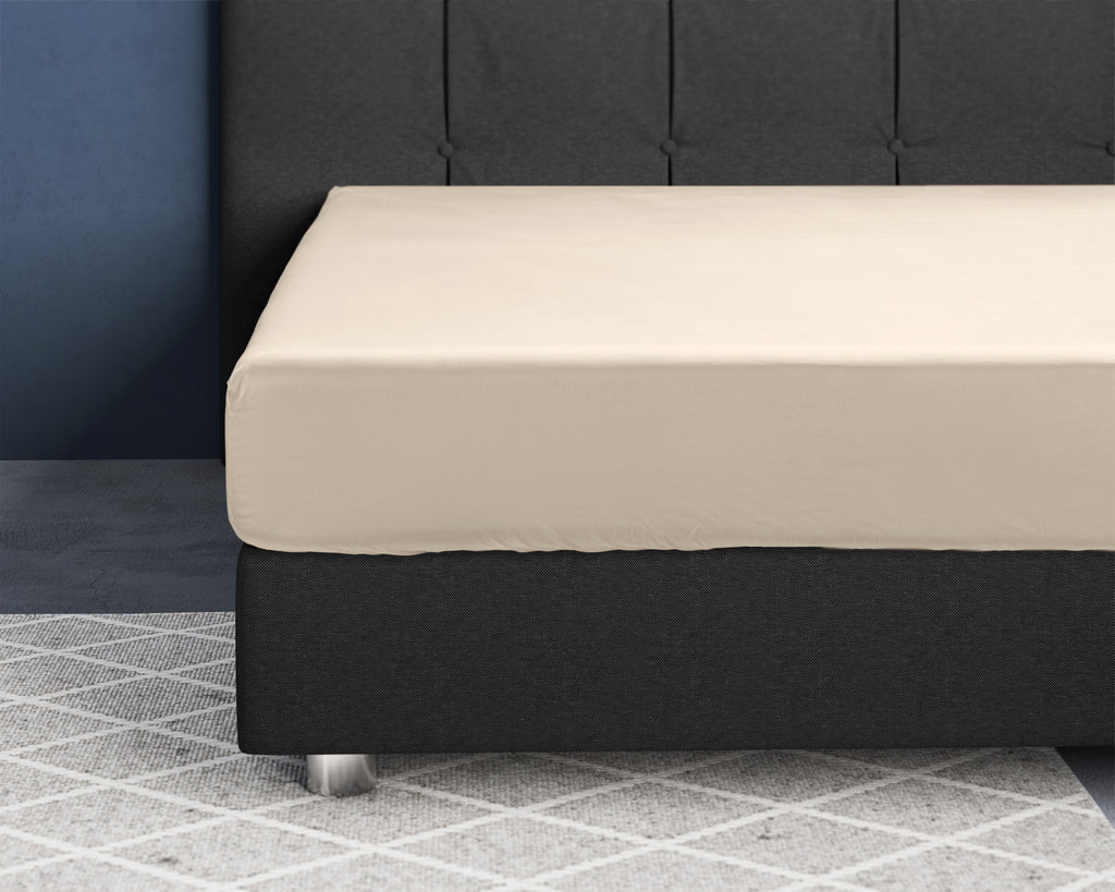 Hoeslaken katoensatijn zand 140 x 200 cm, hoekhoogte 30 cm, voor tweepersoonsbed of boxspring