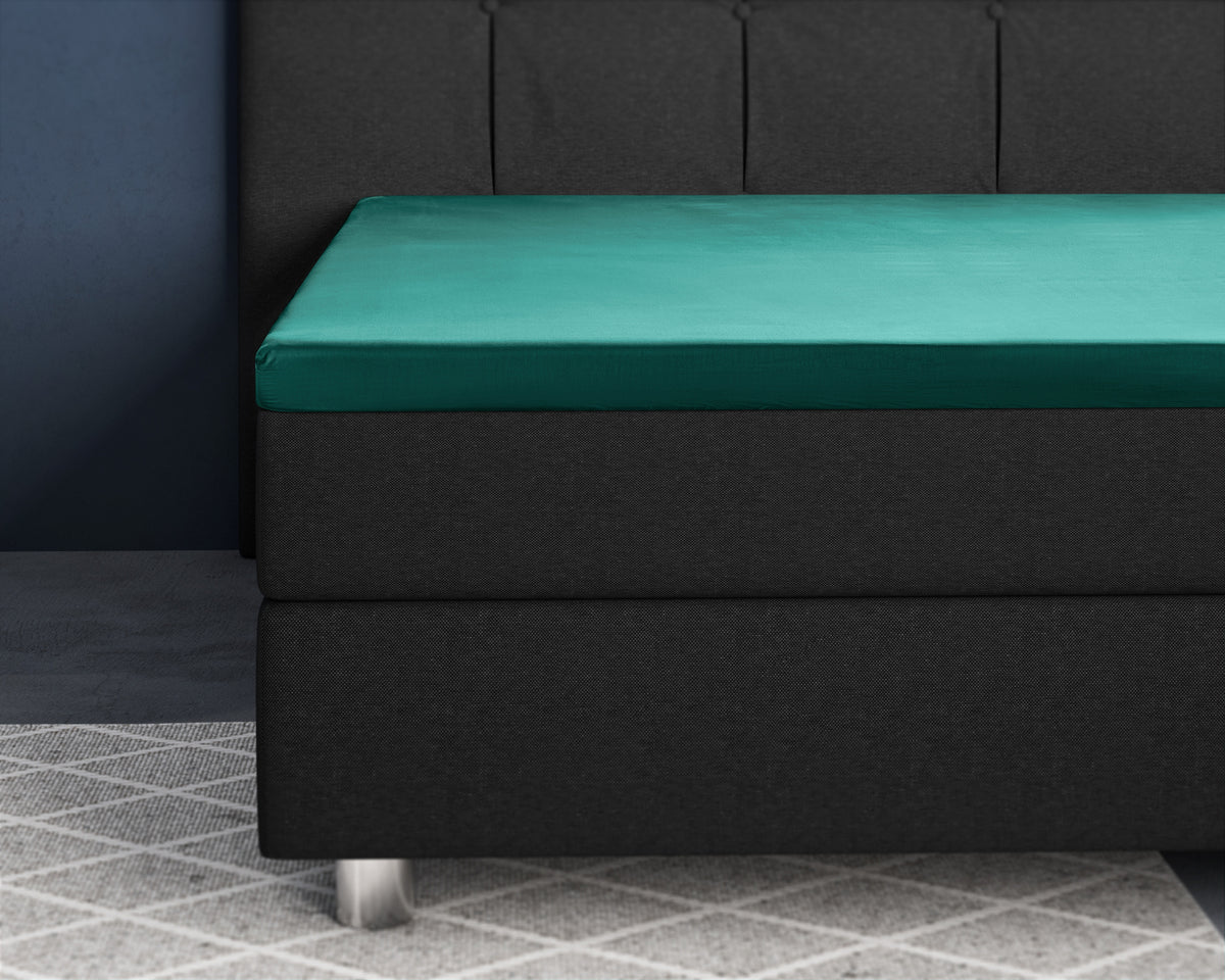 Topper hoeslaken katoensatijn donkergroen 90 x 220 cm, hoekhoogte 15 cm, voor slaapkamer