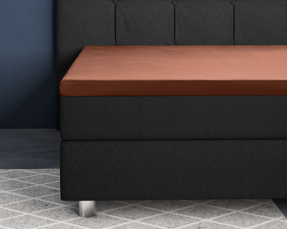 Hoeslaken voor topper katoensatijn T210 bruin 160 x 220 cm, hoekhoogte 15 cm