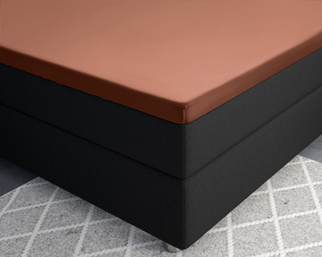 Hoeslaken voor topper katoensatijn T210 bruin 160 x 220 cm, hoekhoogte 15 cm