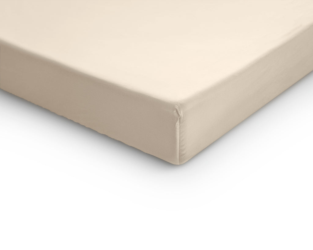 Hoeslaken topper katoensatijn T210 zand 90 x 200 cm, hoekhoogte 15 cm