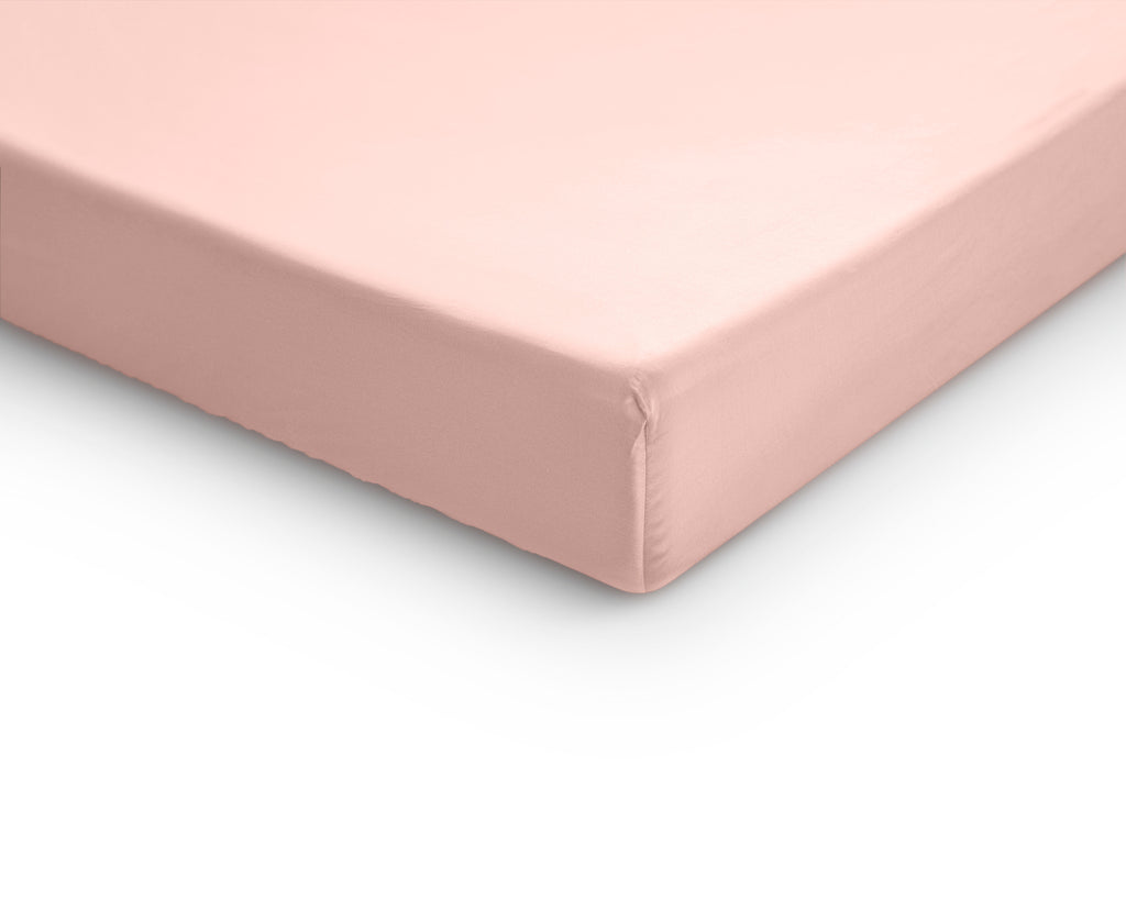 Topperhoeslaken katoensatijn T210 roze 160 x 200 cm, met elastiek rondom voor de slaapkamer