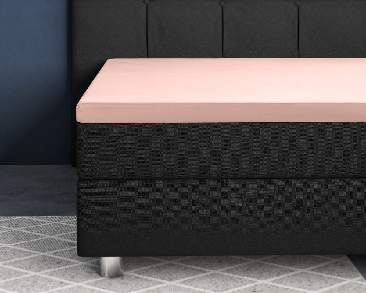 Topper hoeslaken katoensatijn roze 180 x 220 cm, T210, hoekhoogte 15 cm