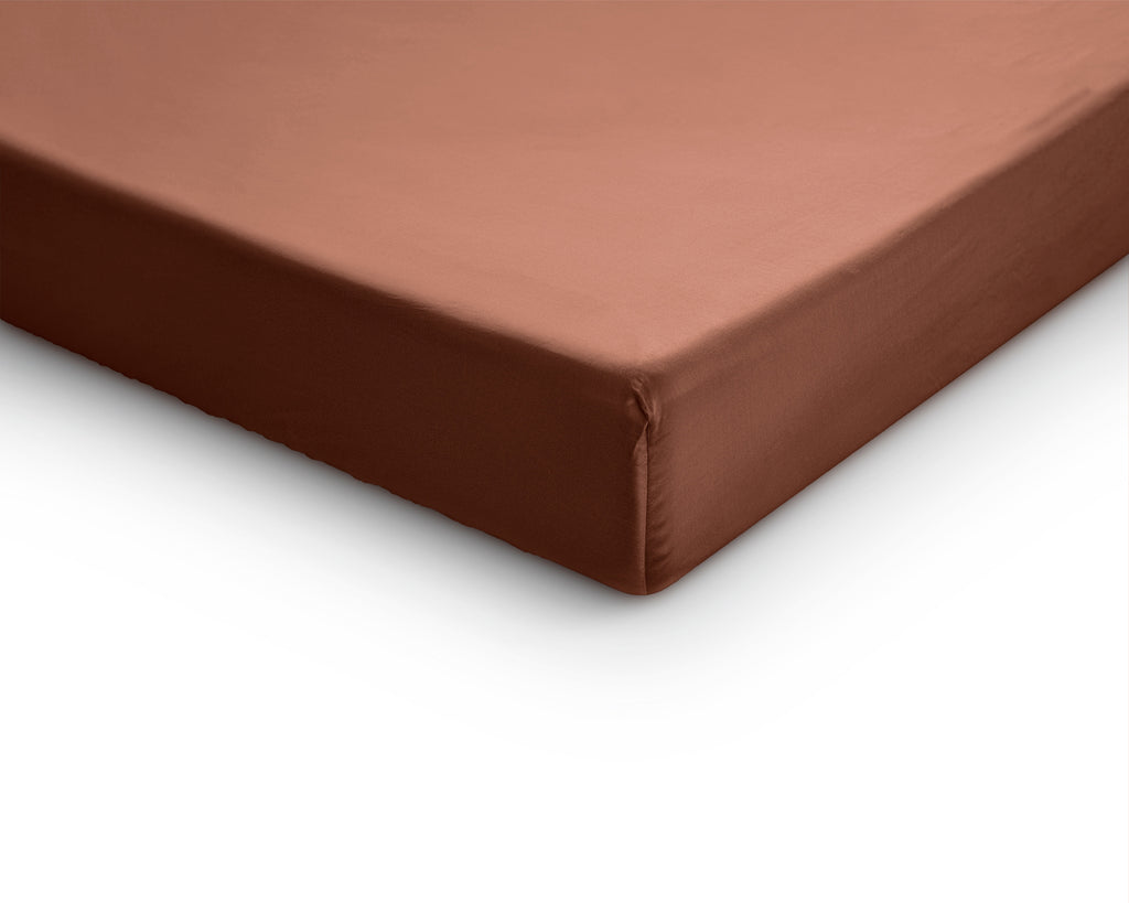 Splittopper hoeslaken katoensatijn bruin 180 x 200 cm, geschikt voor split-oplegmatrassen tot 12 cm
