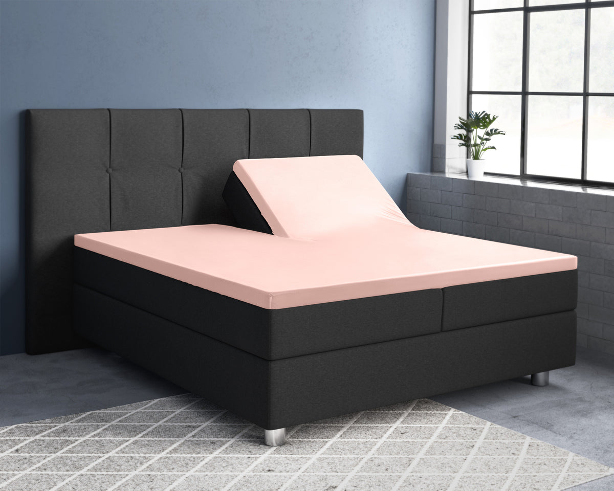 Splittopper hoeslaken katoensatijn roze 160 x 200 cm, hoekhoogte 15 cm, voor split-oplegmatrassen