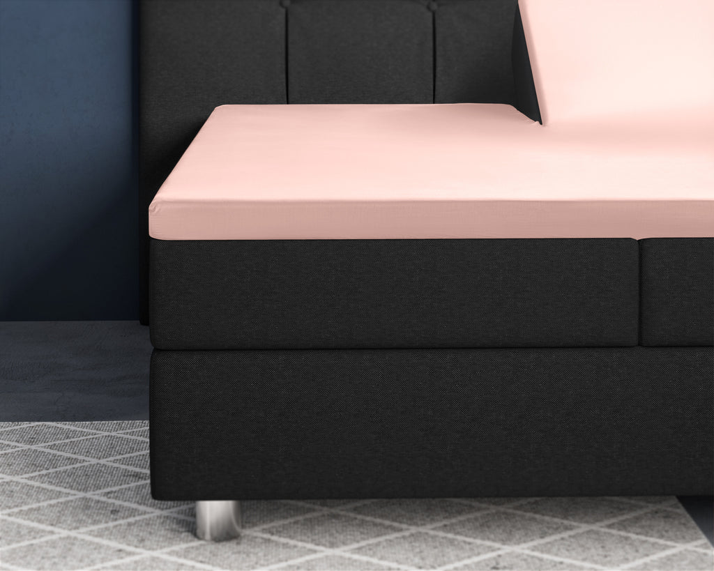 Splittopper hoeslaken katoensatijn roze 180 x 200 cm, hoekhoogte 15 cm, T210, voor split-oplegmatrassen