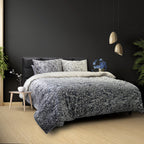 Dekbedovertrek katoenfluweel antraciet en gebroken wit, 240 x 220 cm, met kussenslopen, slaapkamer
