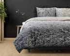 Dekbedovertrek katoenfluweel antraciet en gebroken wit, 240 x 220 cm, met kussenslopen, slaapkamer