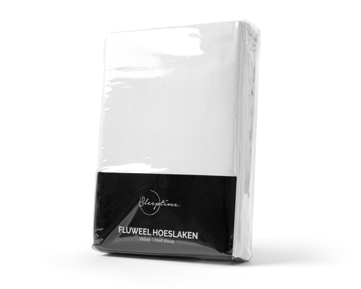 Hoeslaken velvet polyester wit 90 x 200 cm, hoekhoogte 30 cm, voor eenpersoonsbed
