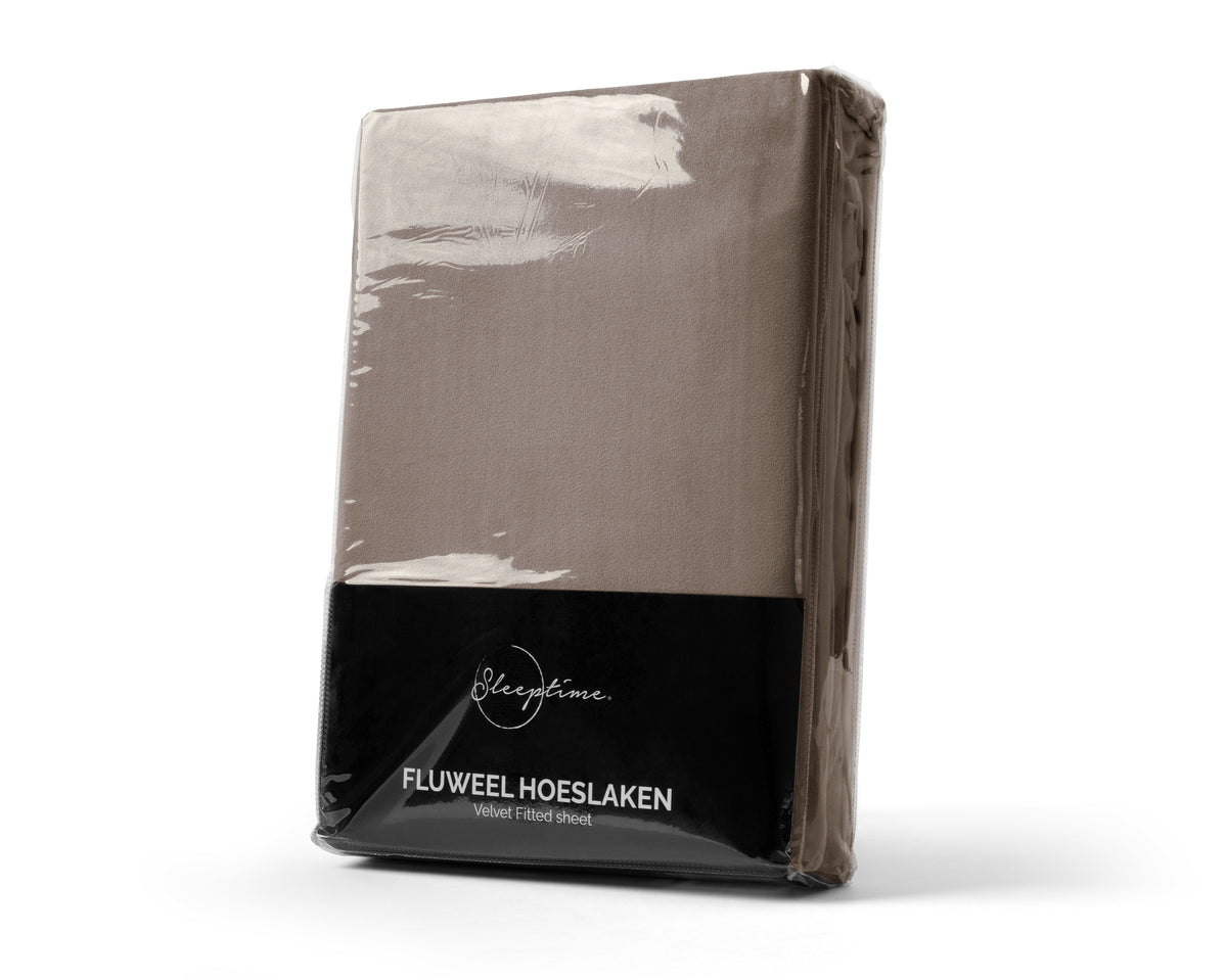 Hoeslaken fluweel polyester taupe 140 x 200 cm met hoekhoogte 30 cm, voor de slaapkamer