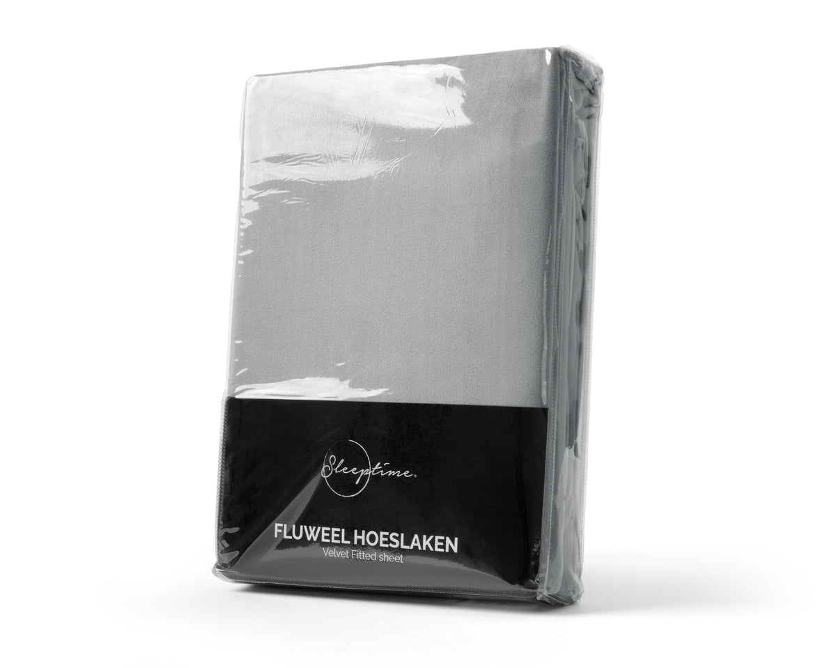 Hoeslaken fluweel polyester grijs 160 x 200 cm, hoekhoogte 30 cm, zacht en warm voor de winter