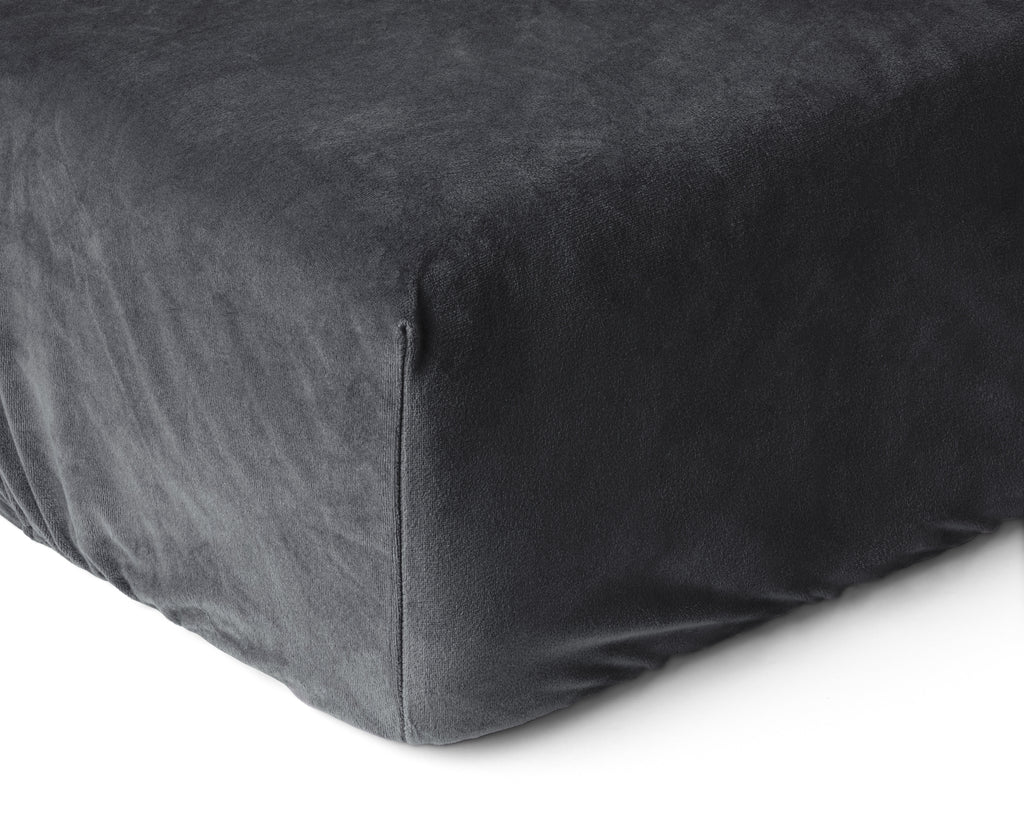 Hoeslaken fluweel antraciet 160 x 200 cm, hoekhoogte 30 cm, soft-stretch voor de slaapkamer