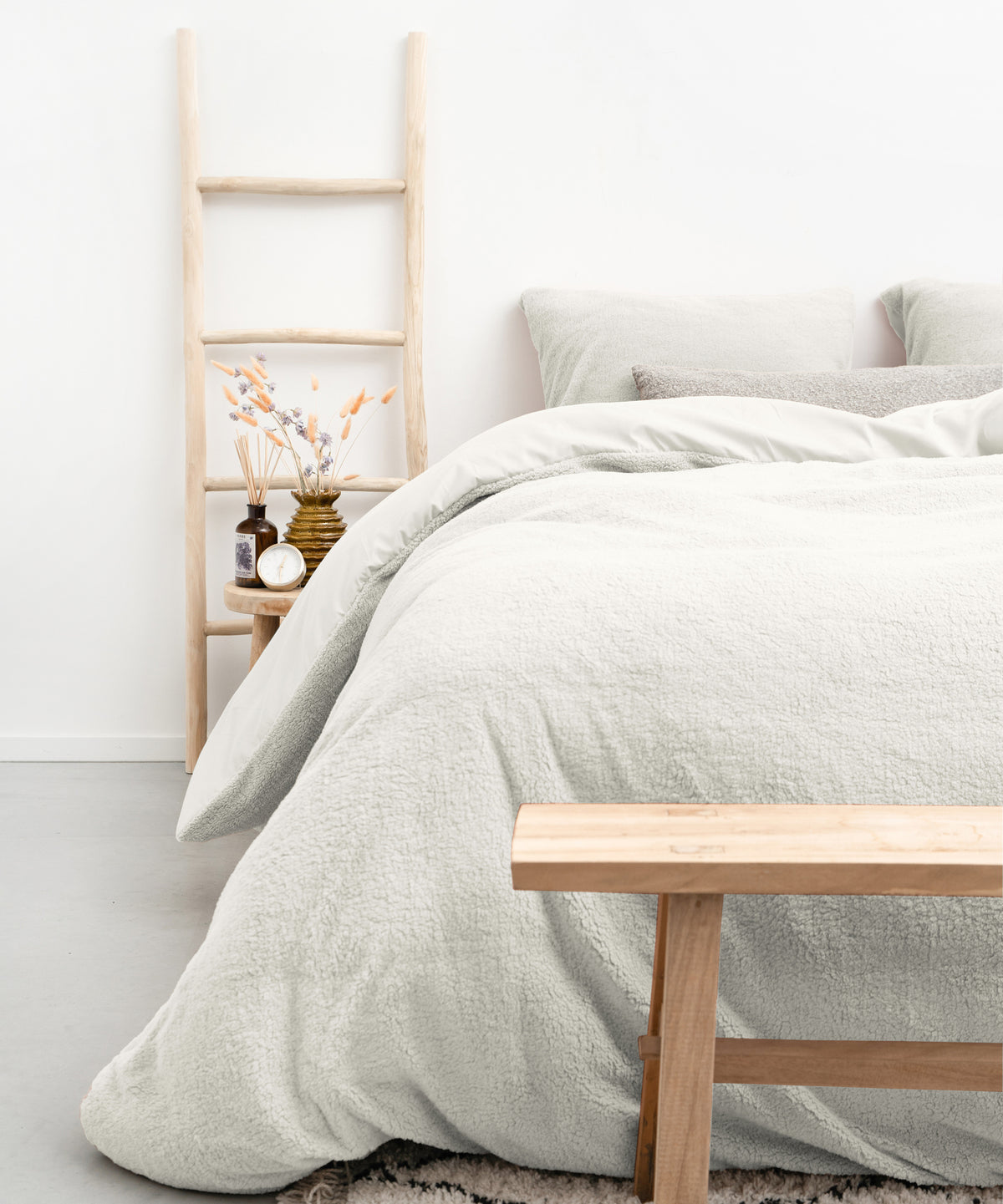 Dekbedovertrek teddy polyester wit 140 x 220 cm, met 1 kussensloop, zacht en warm voor de slaapkamer