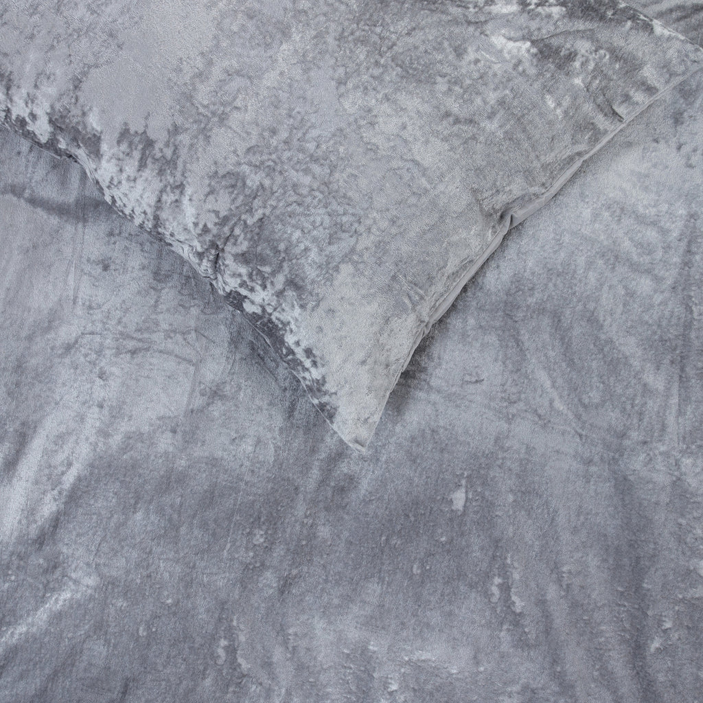 Dekbedovertrek velvet polyester Crystal Velvet grijs 200 x 220 cm, met kussenslopen, slaapkamer