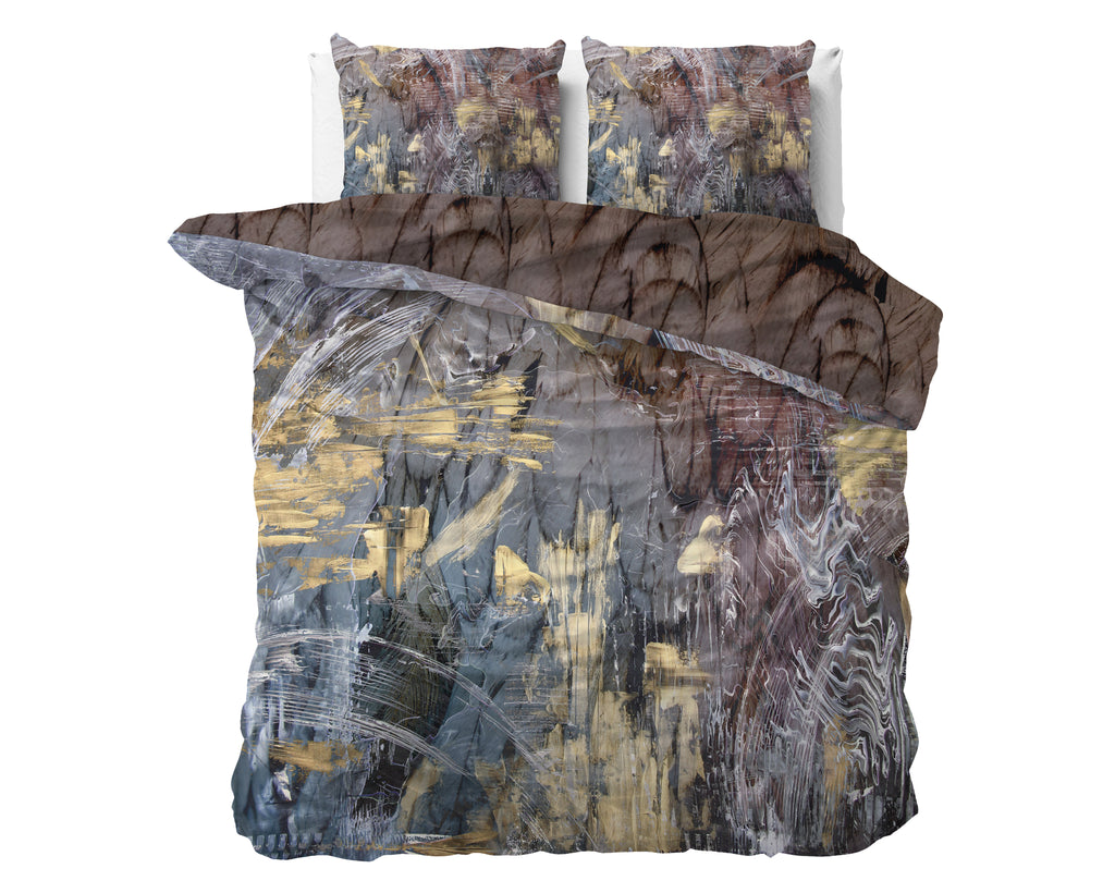 Dekbedovertrek katoensatijn Sarda marmerprint meerkleurig 240 x 220 cm, met kussenslopen