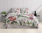 Dekbedovertrek katoen satijn Ophelia wit met bloemenprint 240 x 220 cm, met 2 kussenslopen, slaapkamer