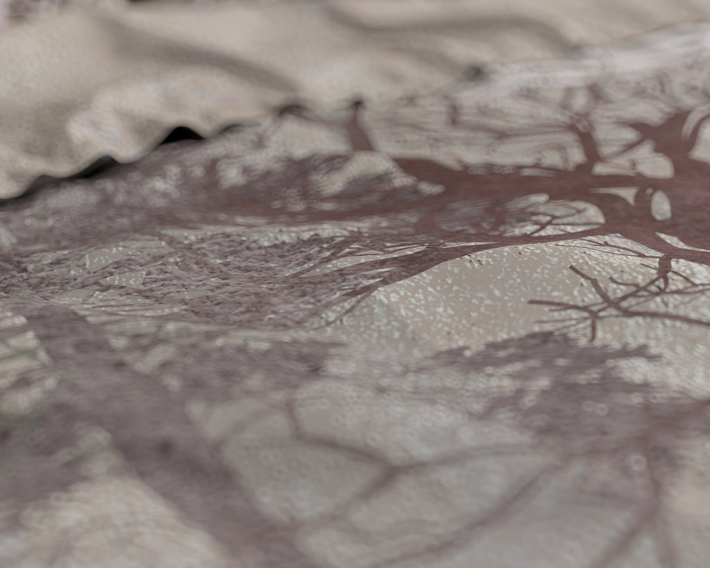 Dekbedovertrek katoen satijn Indre taupe 200 x 220 cm, omkeerbaar, met kussenslopen, bosprint
