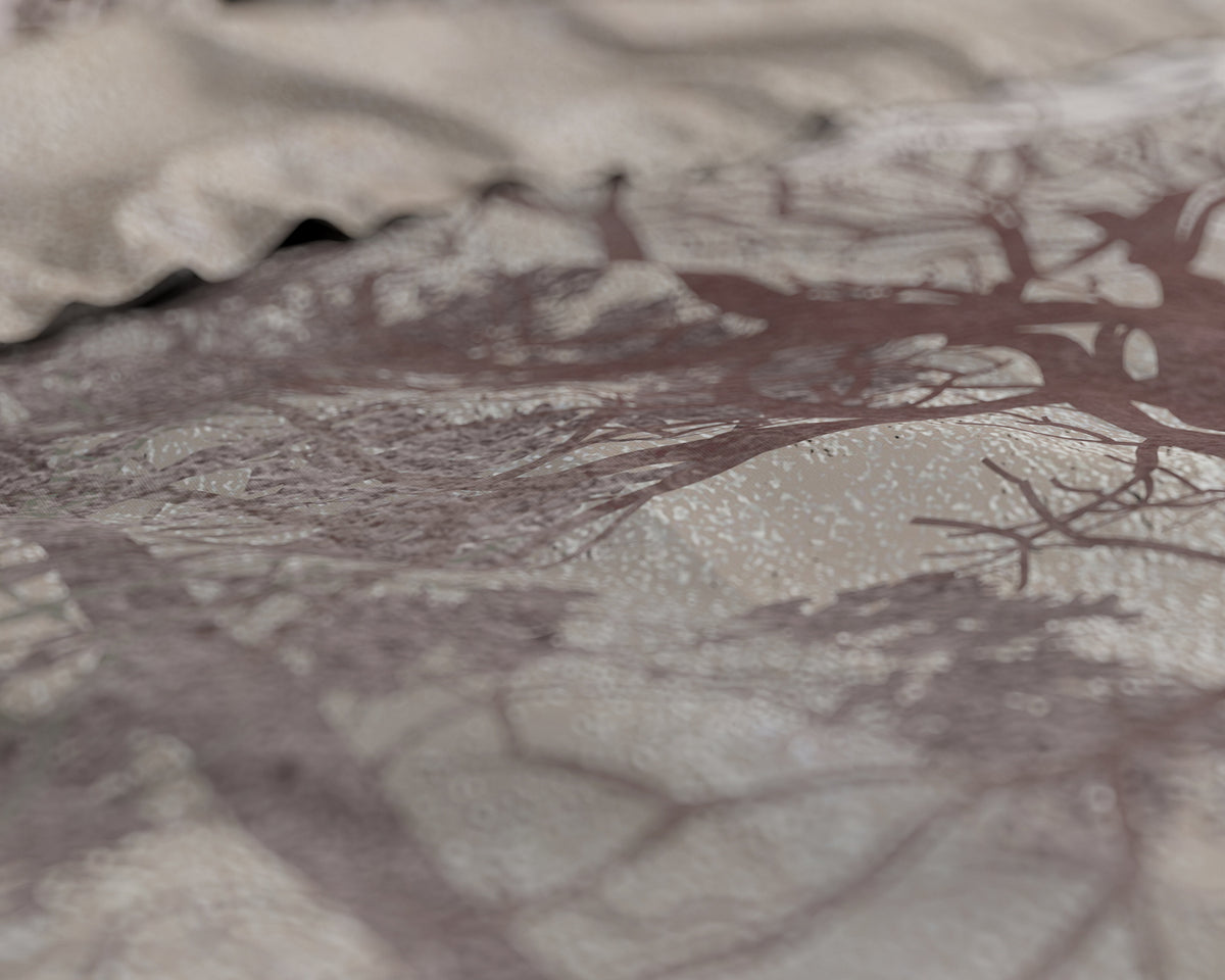Dekbedovertrek katoen satijn Indre taupe, boomprint dubbelzijdig 240 x 220 cm, met 2 kussenslopen