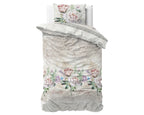 Dekbedovertrek katoen-polyester Lovely Flower beige met bloemenprint 140 x 220 cm, met kussenslopen 60 x 70 cm