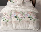 Dekbedovertrek katoen-polyester Lovely Flower beige met bloemenprint 140 x 220 cm, met kussenslopen 60 x 70 cm