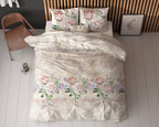 Dekbedovertrek katoen bloemenprint beige 200 x 220 cm, met kussenslopen 60 x 70 cm