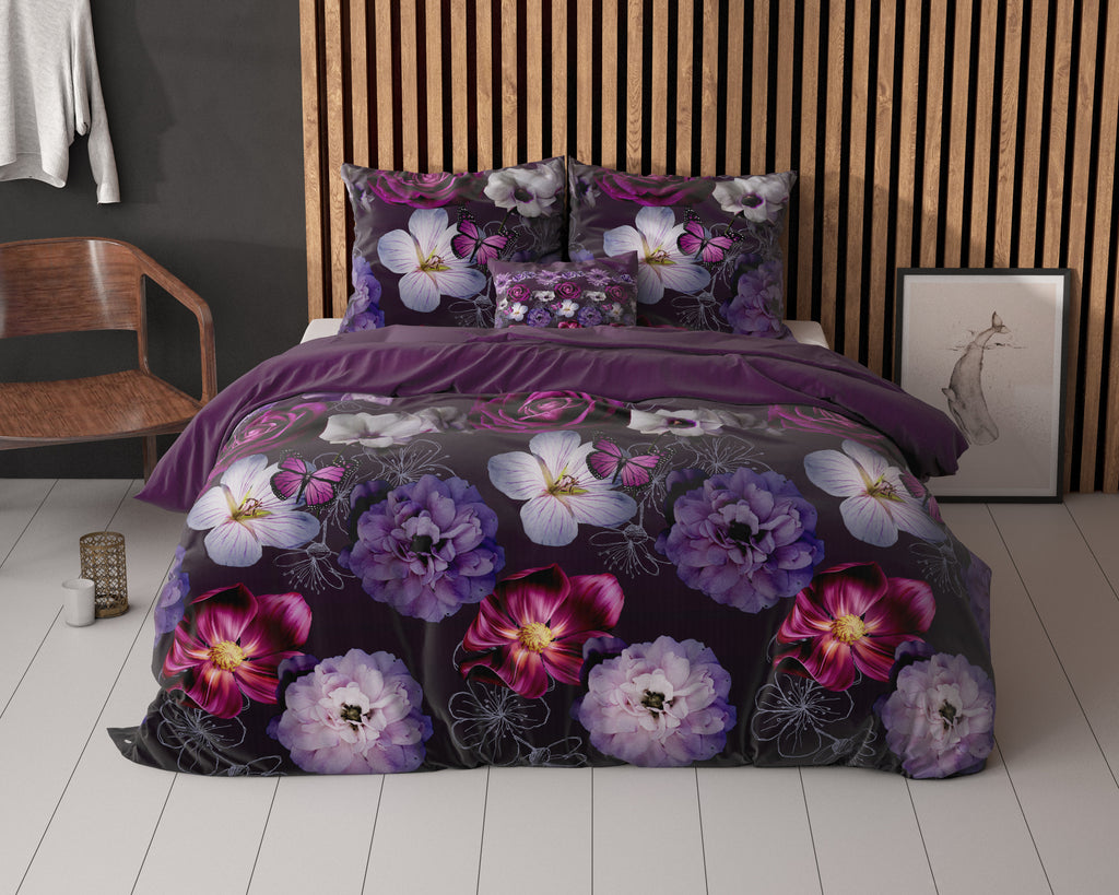 Dekbedovertrek katoen polyester Magische Bloem paars 200 x 220 cm, met 2 kussenslopen 60 x 70 cm