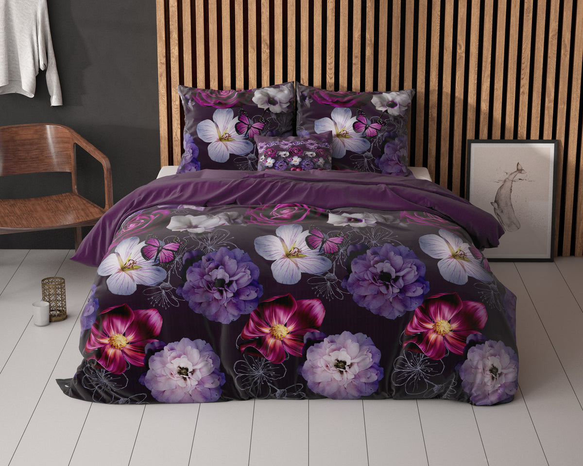 Dekbedovertrek katoen polyester Magische Bloem paars 200 x 220 cm, met 2 kussenslopen 60 x 70 cm
