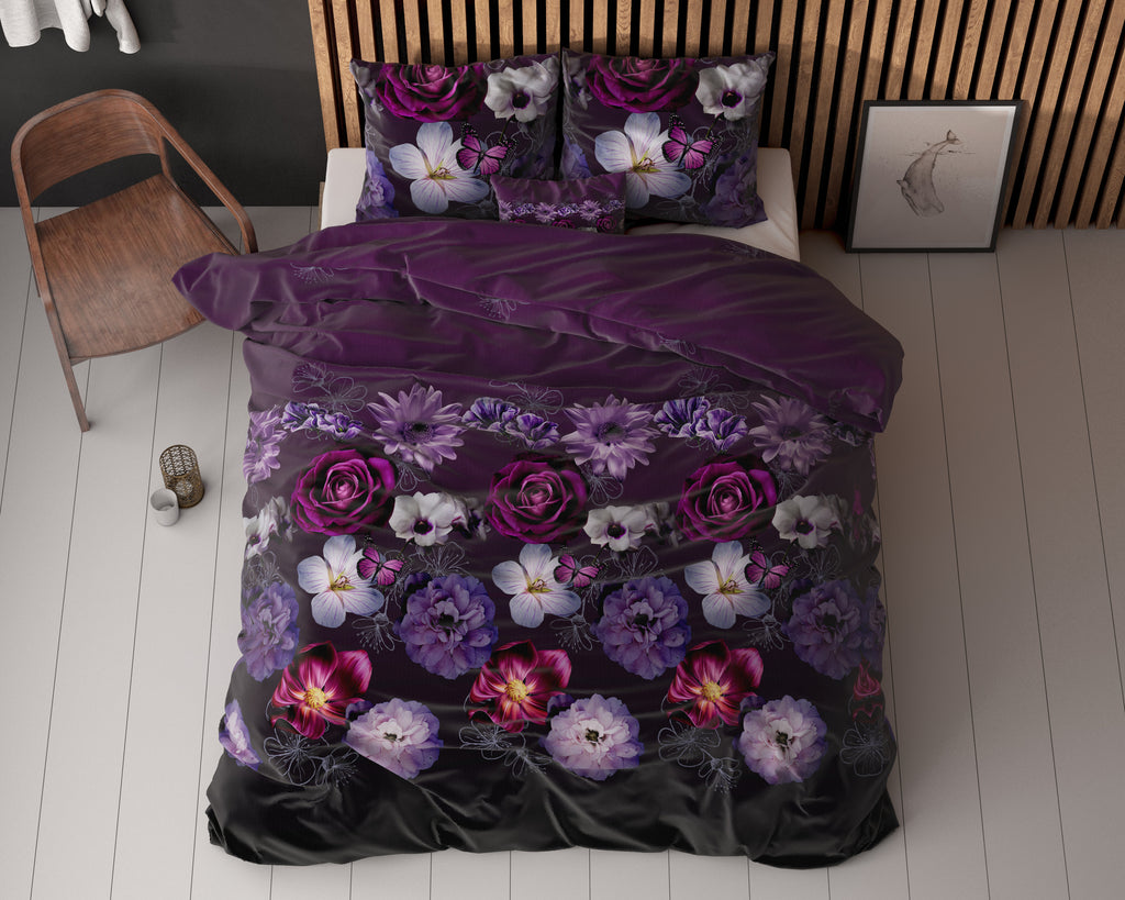 Dekbedovertrek katoen polyester Magische Bloem paars 200 x 220 cm, met 2 kussenslopen 60 x 70 cm