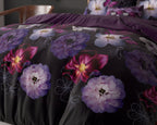 Dekbedovertrek katoen-polyester bloemenprint paars 240 x 220 cm, met kussenslopen 60 x 70 cm