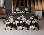 Dekbedovertrek katoen-polyester bloemenprint zwart 240 x 220 cm, met 2 kussenslopen 60 x 70 cm