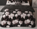 Dekbedovertrek katoen-polyester bloemenprint zwart 240 x 220 cm, met 2 kussenslopen 60 x 70 cm