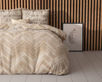 Dekbedovertrek katoen-polyester visgraat zand 240 x 220 cm, met kussenslopen 60 x 70 cm