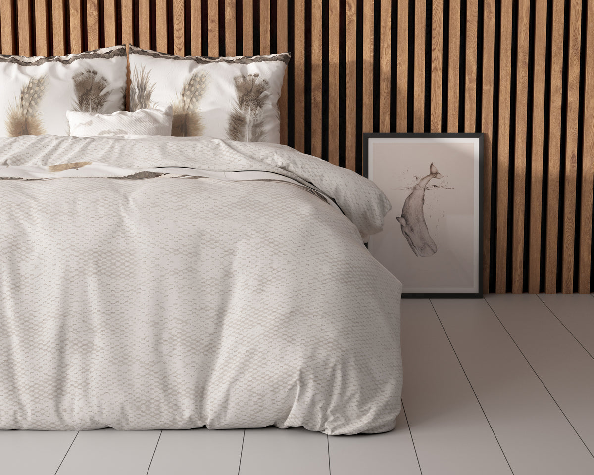 Dekbedovertrek katoen-polyester verenprint grijs 200 x 220 cm, met kussenslopen 60 x 70 cm