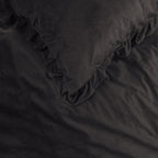 Dekbedovertrek fluweel polyester zwart met ruches 140 x 220 cm, met kussenslopen