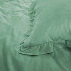 Dekbedovertrek fluweel velvet groen met ruches 200 x 220 cm, met kussenslopen voor de slaapkamer
