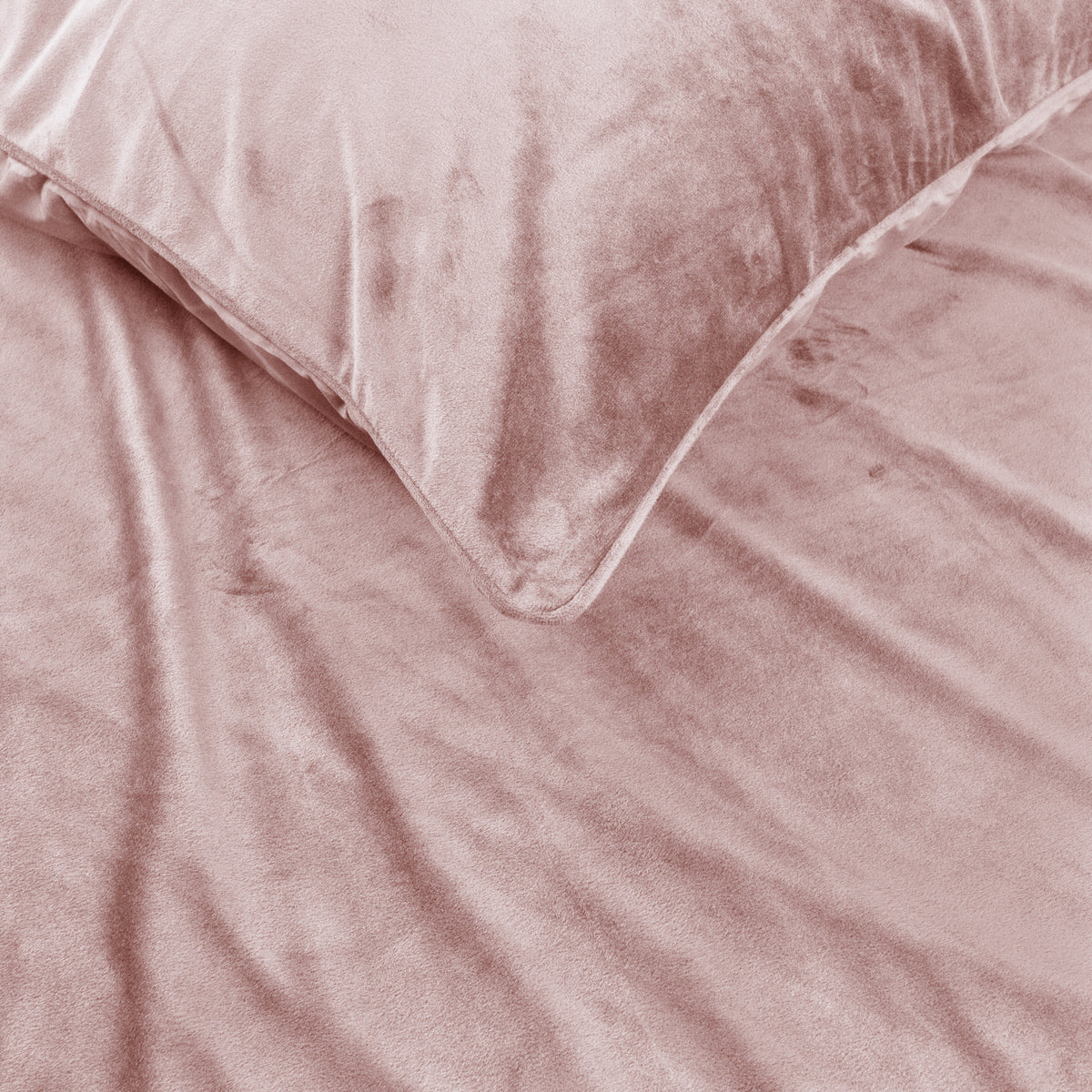 Dekbedovertrek fluweel polyester roze, met fluwelen paspel, 200 x 220 cm, met kussenslopen, slaapkamer