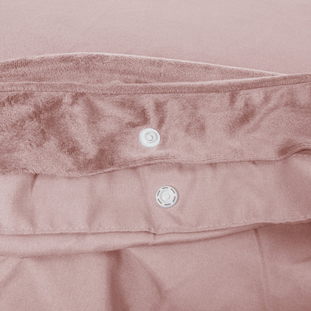 Dekbedovertrek fluweel polyester oudroze 240 x 220 cm, met velvet paspel en kussenslopen