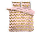 Dekbedovertrek micropercal polyester Glamour Wave roze met goudkleurige folieprint 240 x 220 cm, met 2 kussenslopen