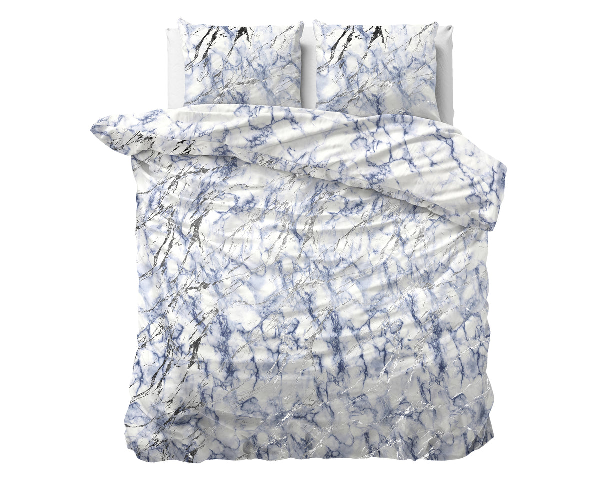 Dekbedovertrek micropercal polyester Glamour Ocean blauw met zilverfolie 200 x 220 cm, met kussenslopen