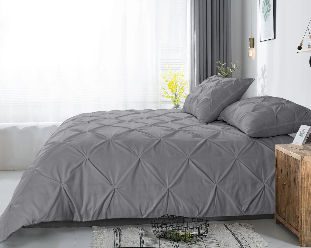 Dekbedovertrek katoen ranforce pintuck grijs 240 x 220 cm, met 2 kussenslopen 60 x 70 cm