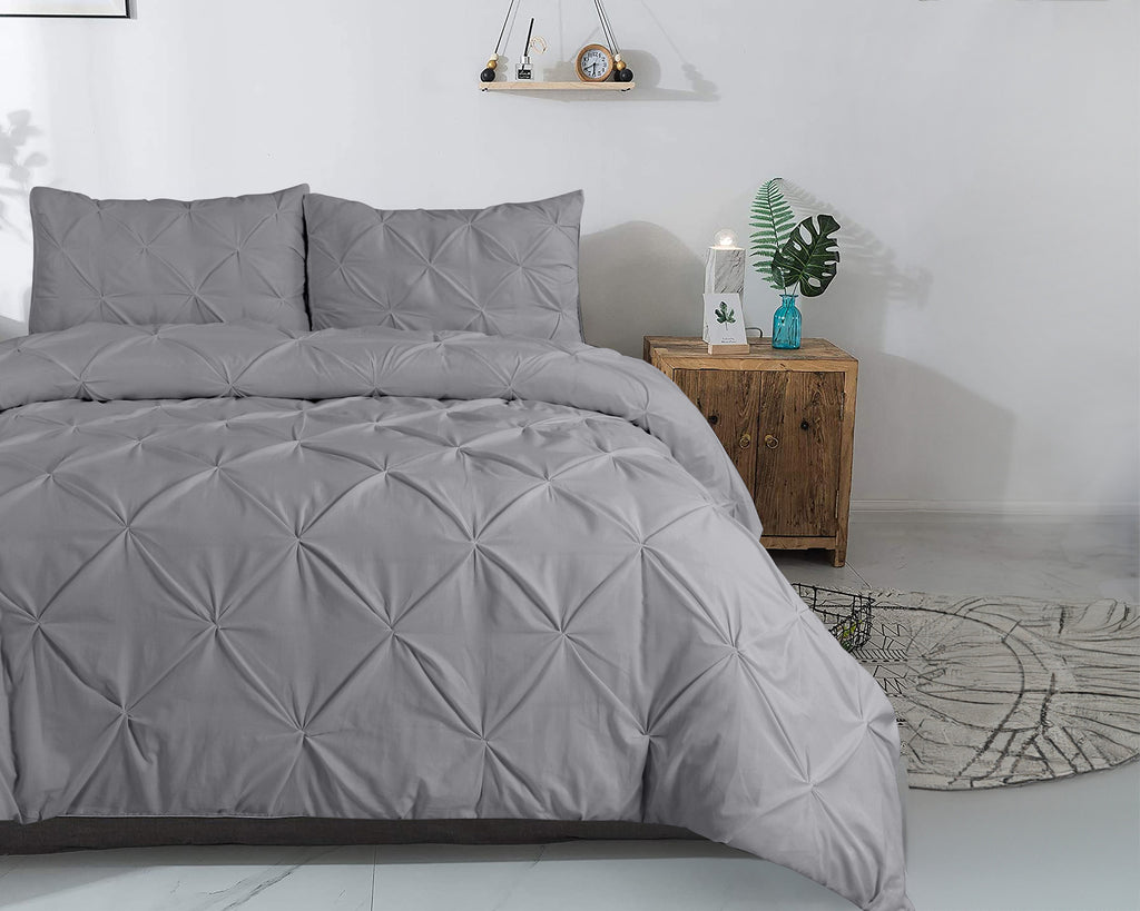 Dekbedovertrek katoen ranforce pintuck grijs 240 x 220 cm, met 2 kussenslopen 60 x 70 cm